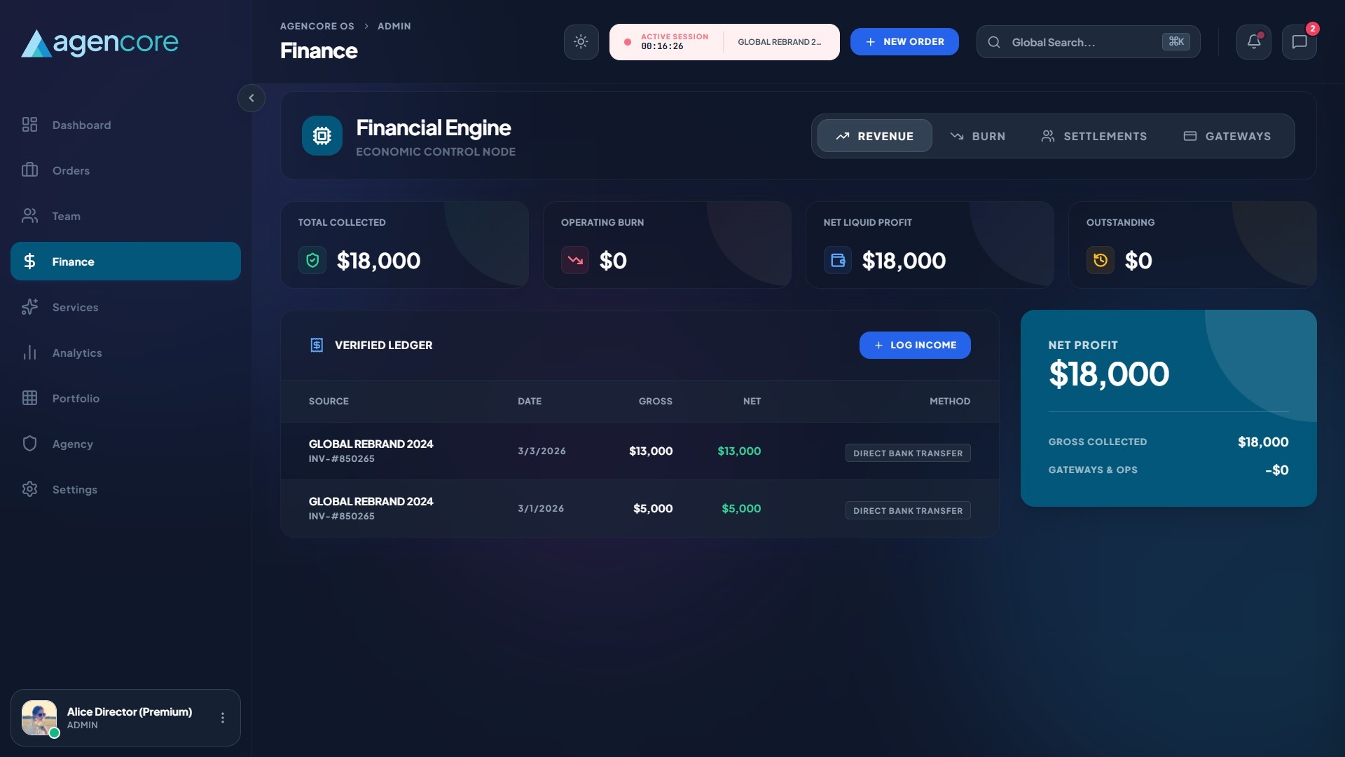Agencore Agency Management Portal Interface